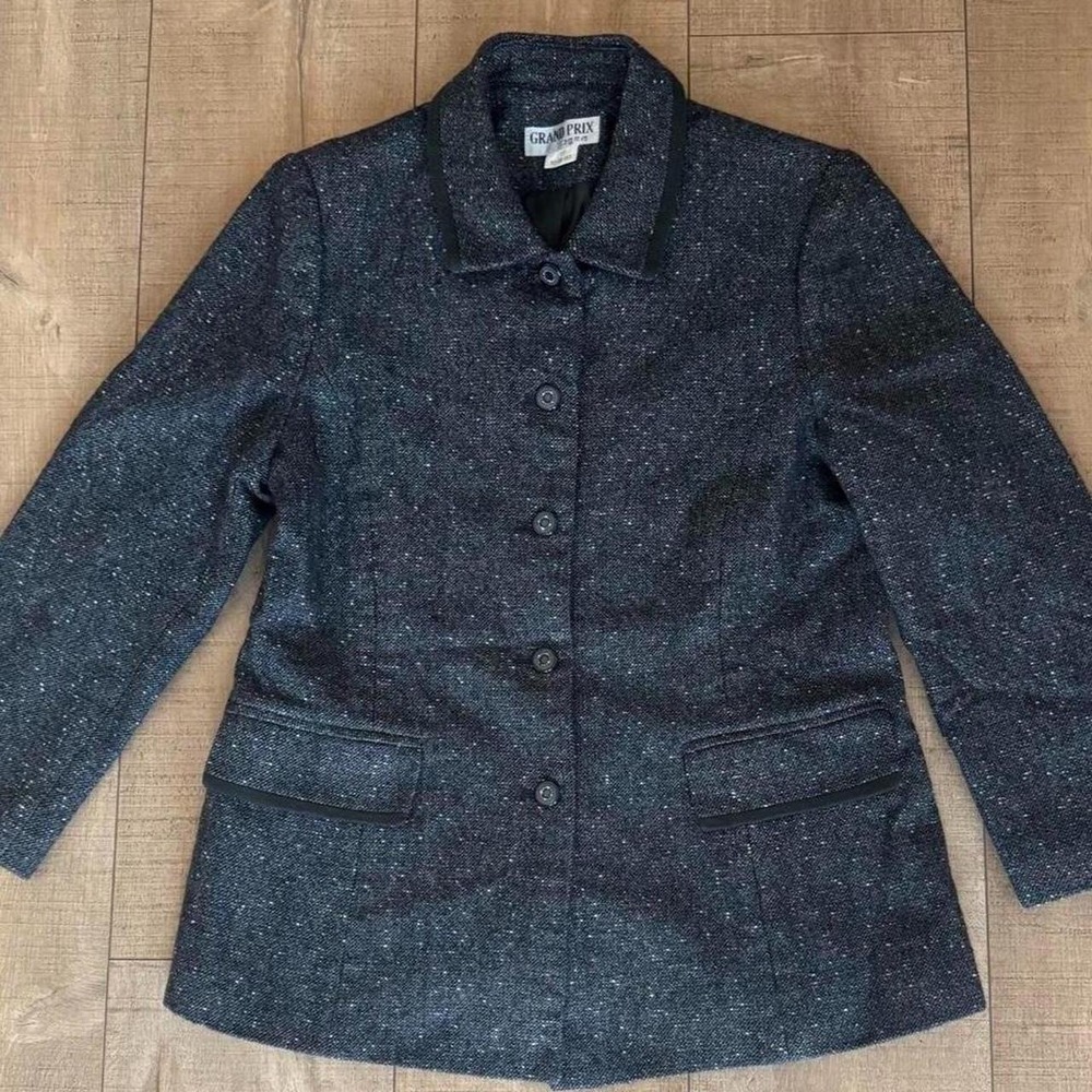 Grand Prix Vintage Wool Blazer 80s Academia Preppy Sz S/M